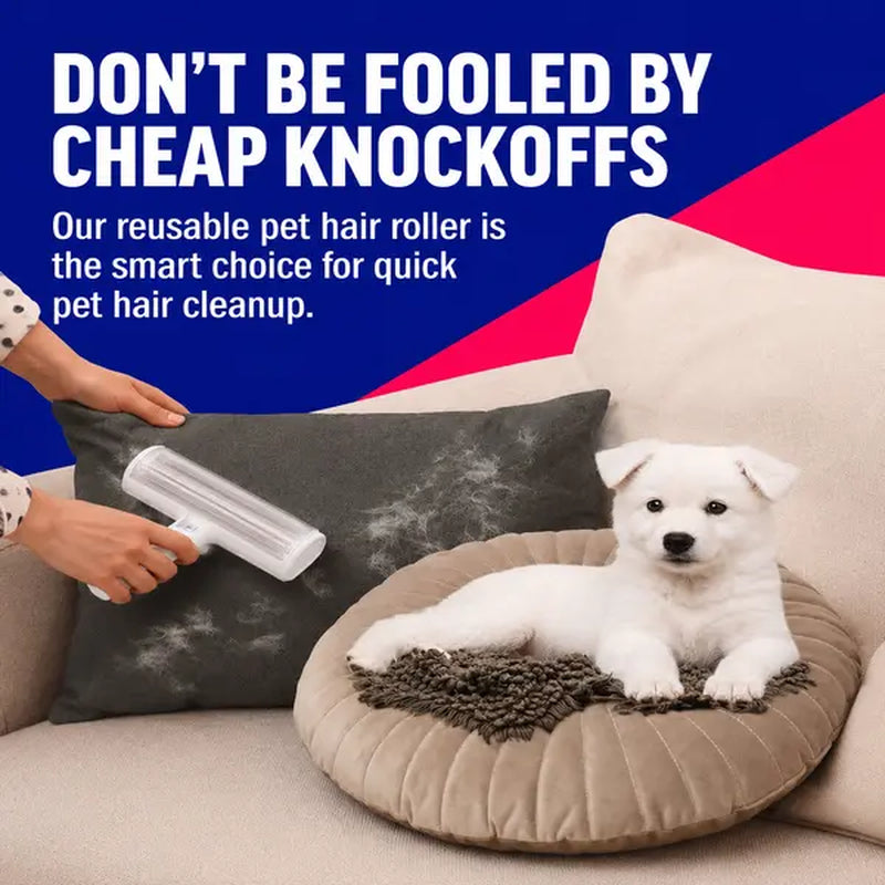 Reusable White Pet Hair Removal Roller - 20 cm Wide Lint and Fur Cleaner for Sofas, Carpets, Bedding, and Pet Mats - Effortless One-Touch Empty Grooming Tool for Cat and Dog Hair Cleanup