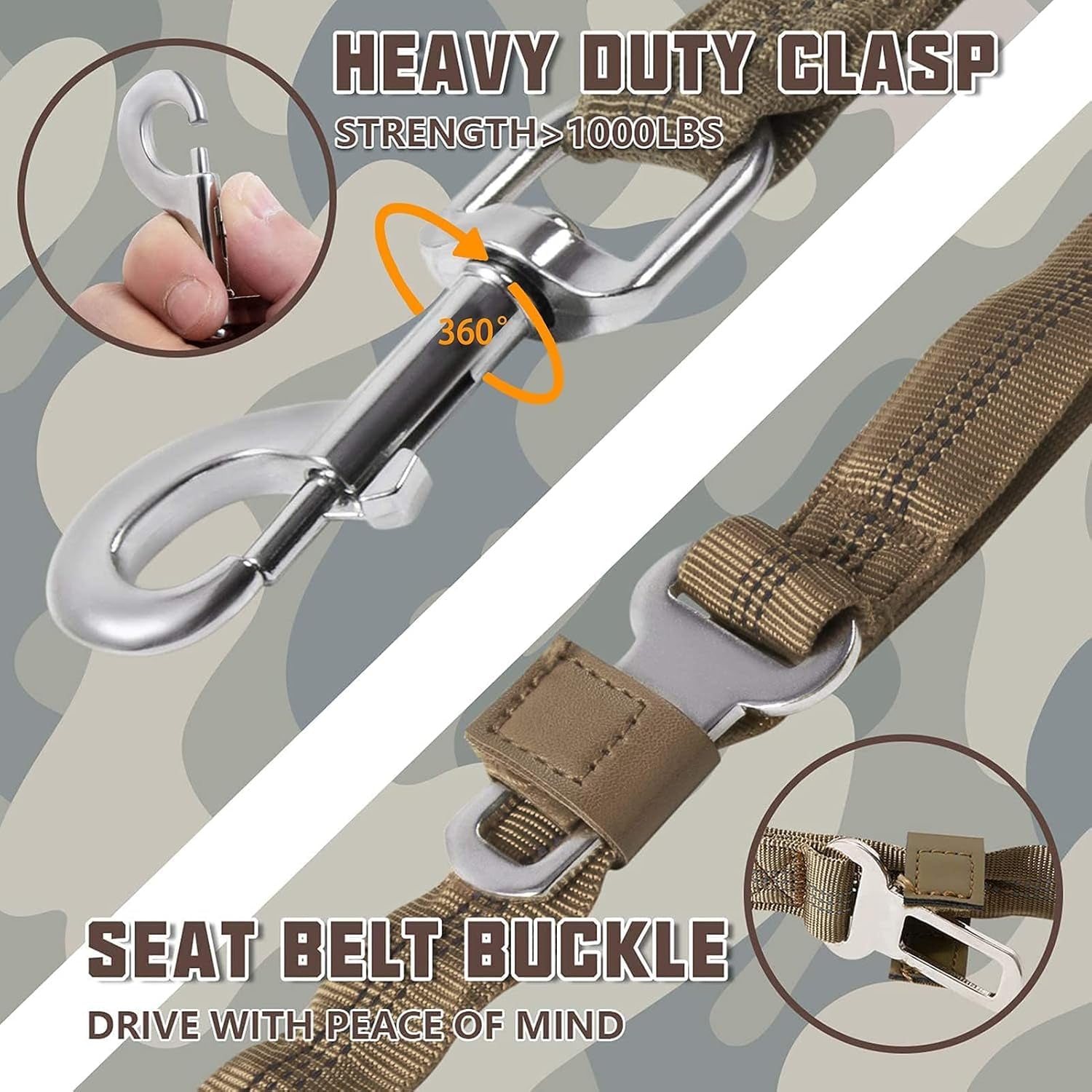 Heavy-Duty Bungee Dog Leash for Medium to Large Breeds, Shock Absorbing No-Pull Design with Car Seat Belt Attachment, Dual Padded Handles, Available in 4.5FT and 6FT Lengths for Training