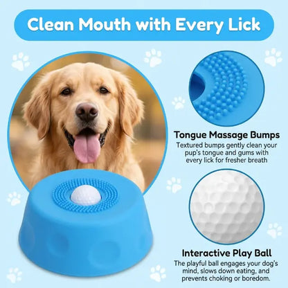 3-in-1 Interactive Suction Slow Feeder Dog Lick Bowl with Integrated Treat Ball and Cleaning Brush, No-Spill Anti-Slip Mat for Yogurt, Peanut Butter, and Liquid Treats