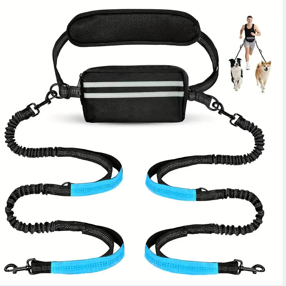 Pipidodo Hands-Free Dual Dog Leash with Waist Bag and Cushioned Pad - Effortless, Tangle-Free Walking for Two Dogs