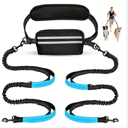 Pipidodo Hands-Free Dual Dog Leash with Waist Bag and Cushioned Pad - Effortless, Tangle-Free Walking for Two Dogs