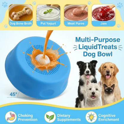 3-in-1 Interactive Suction Slow Feeder Dog Lick Bowl with Integrated Treat Ball and Cleaning Brush, No-Spill Anti-Slip Mat for Yogurt, Peanut Butter, and Liquid Treats