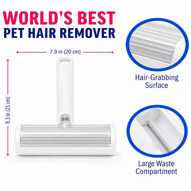 Reusable White Pet Hair Removal Roller - 20 cm Wide Lint and Fur Cleaner for Sofas, Carpets, Bedding, and Pet Mats - Effortless One-Touch Empty Grooming Tool for Cat and Dog Hair Cleanup