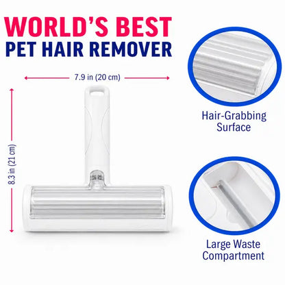 Reusable White Pet Hair Removal Roller - 20 cm Wide Lint and Fur Cleaner for Sofas, Carpets, Bedding, and Pet Mats - Effortless One-Touch Empty Grooming Tool for Cat and Dog Hair Cleanup