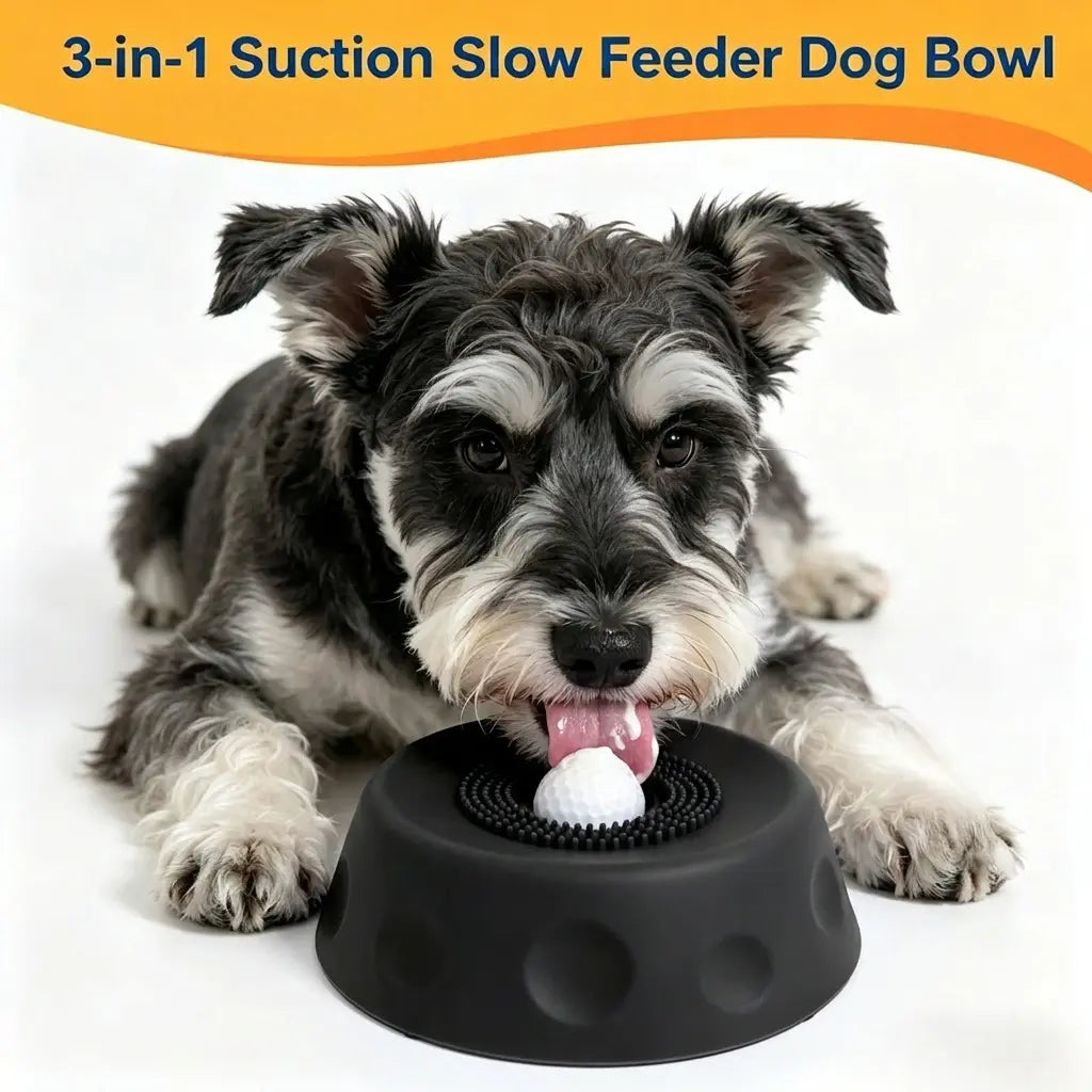 3-in-1 Interactive Suction Slow Feeder Dog Lick Bowl with Integrated Treat Ball and Cleaning Brush, No-Spill Anti-Slip Mat for Yogurt, Peanut Butter, and Liquid Treats
