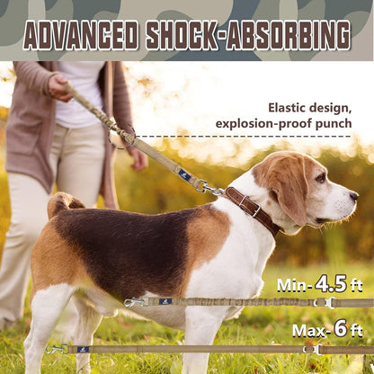 Heavy-Duty Bungee Dog Leash for Medium to Large Breeds, Shock Absorbing No-Pull Design with Car Seat Belt Attachment, Dual Padded Handles, Available in 4.5FT and 6FT Lengths for Training