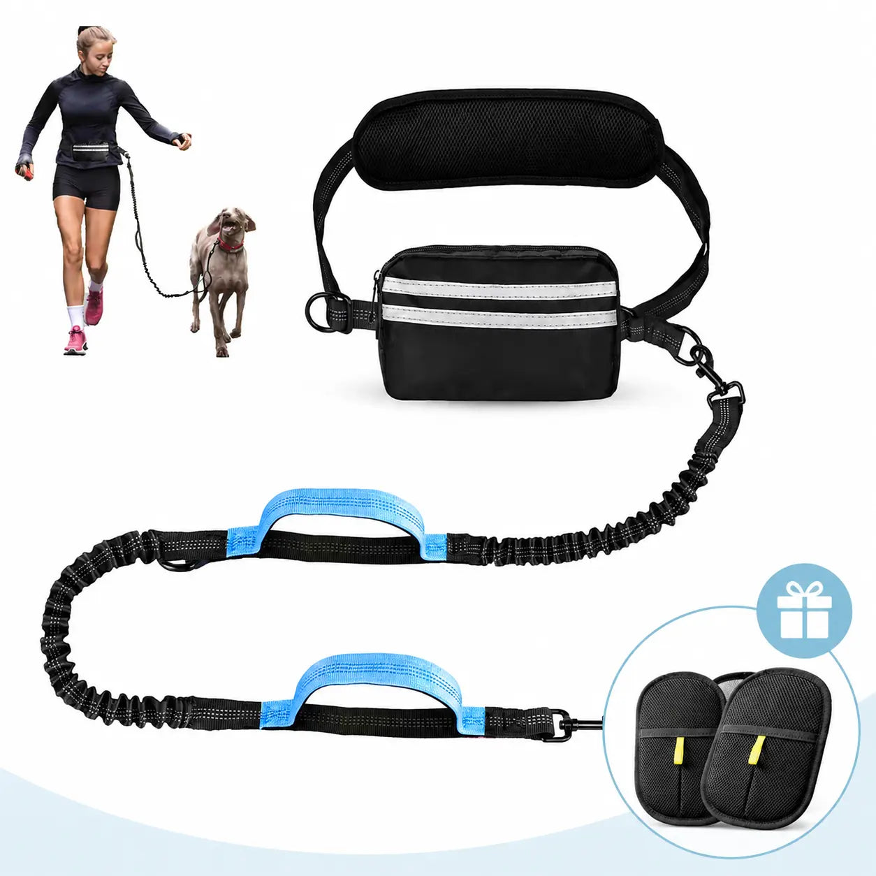 Pipidodo Hands-Free Dual Dog Leash with Waist Bag and Cushioned Pad - Effortless, Tangle-Free Walking for Two Dogs