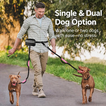 Pipidodo Hands-Free Dual Dog Leash with Waist Bag and Cushioned Pad - Effortless, Tangle-Free Walking for Two Dogs
