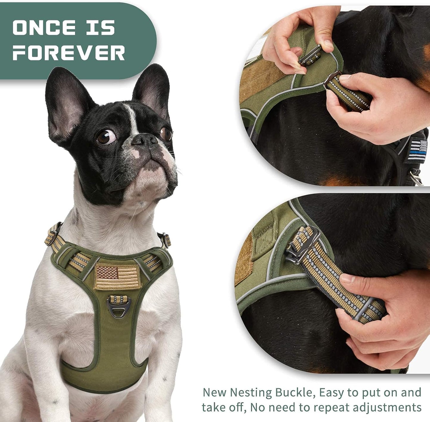 Professional Tactical Dog Harness for Medium Breeds - No-Pull Design, Reflective Training Vest with Adjustable Fit and Handle, Green M