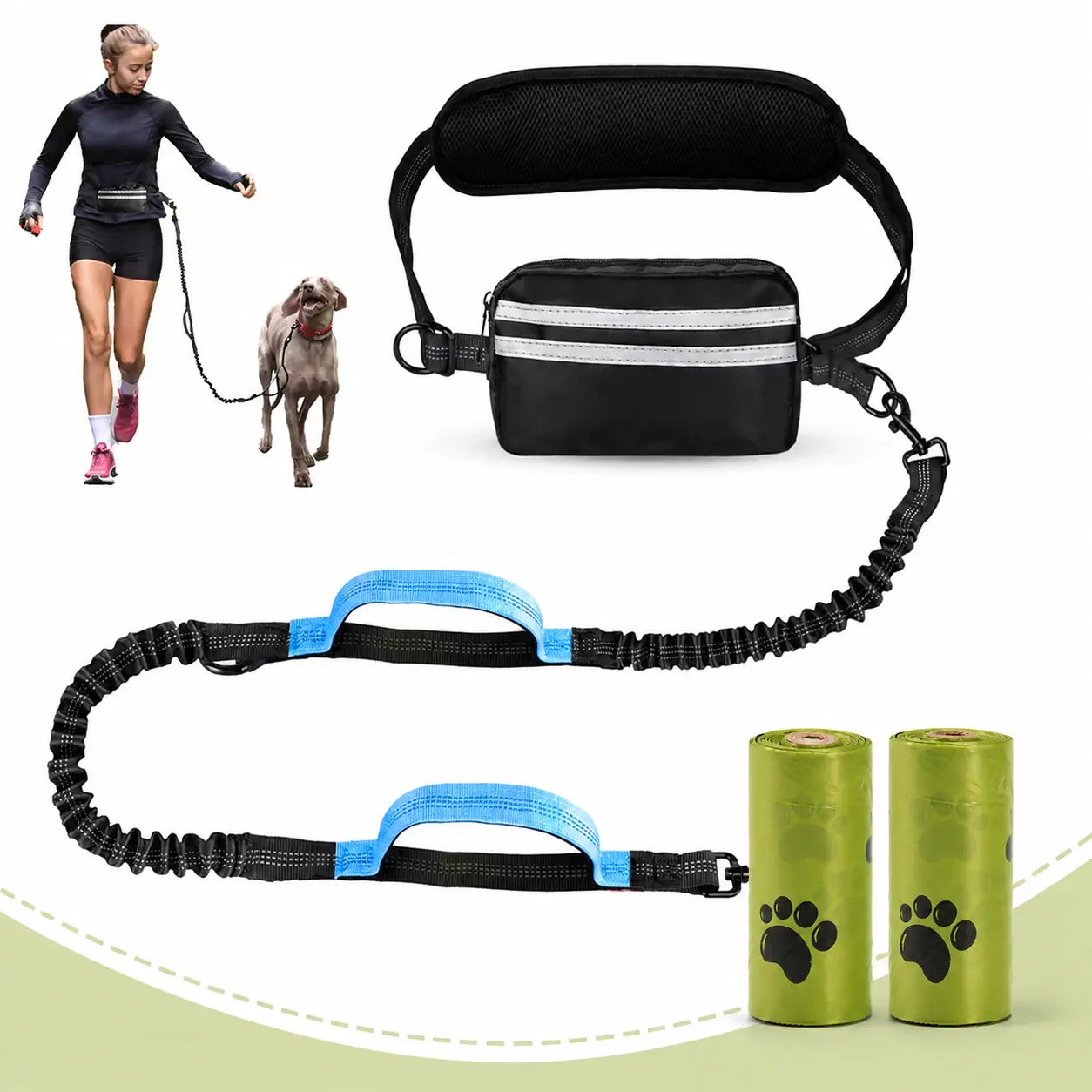 Pipidodo Hands-Free Dual Dog Leash with Waist Bag and Cushioned Pad - Effortless, Tangle-Free Walking for Two Dogs