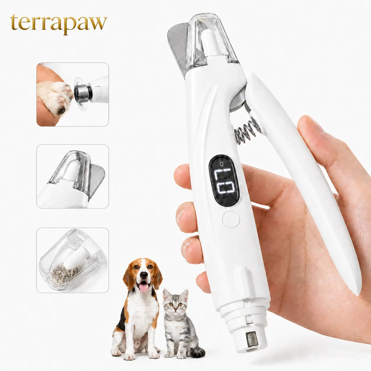 Premium Rechargeable Pet Nail Clipper and Grinder with Integrated Catcher and LED Light - Versatile Grooming Tool for Dogs and Cats of All Sizes