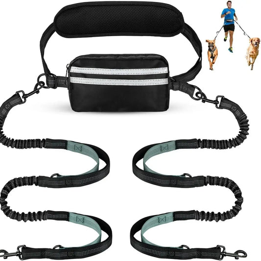 Pipidodo Hands-Free Dual Dog Leash with Waist Bag and Cushioned Pad - Effortless, Tangle-Free Walking for Two Dogs