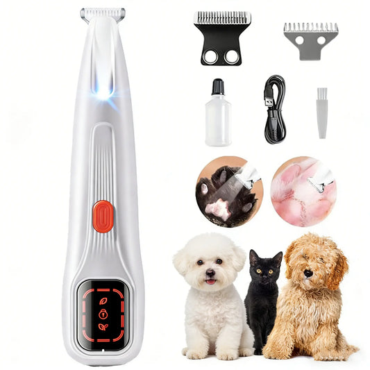 Pet Precision Rechargeable Hair Trimmer Kit for Dogs and Cats, Featuring LED Light, Low Noise Operation, Dual-Speed Motor, Waterproof Design, Ideal for Small Dog Grooming