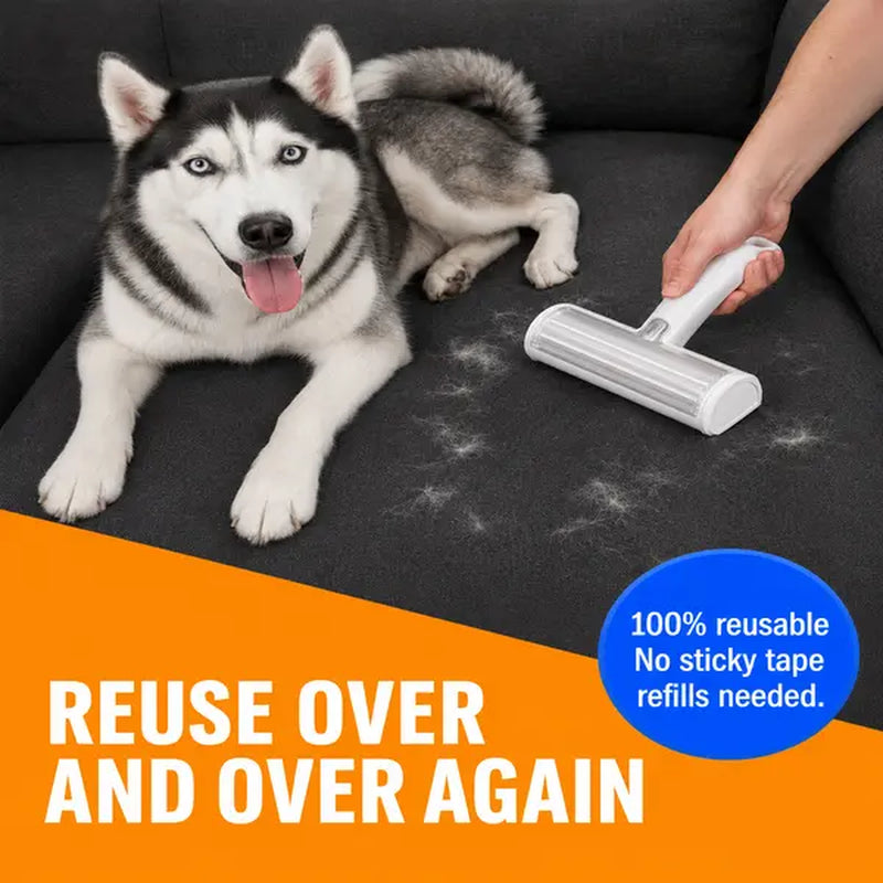 Reusable White Pet Hair Removal Roller - 20 cm Wide Lint and Fur Cleaner for Sofas, Carpets, Bedding, and Pet Mats - Effortless One-Touch Empty Grooming Tool for Cat and Dog Hair Cleanup