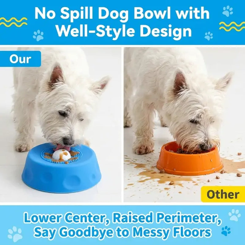 3-in-1 Interactive Suction Slow Feeder Dog Lick Bowl with Integrated Treat Ball and Cleaning Brush, No-Spill Anti-Slip Mat for Yogurt, Peanut Butter, and Liquid Treats