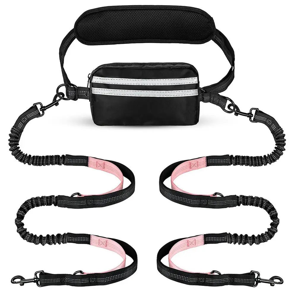 Pipidodo Hands-Free Dual Dog Leash with Waist Bag and Cushioned Pad - Effortless, Tangle-Free Walking for Two Dogs