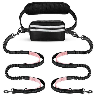 Pipidodo Hands-Free Dual Dog Leash with Waist Bag and Cushioned Pad - Effortless, Tangle-Free Walking for Two Dogs