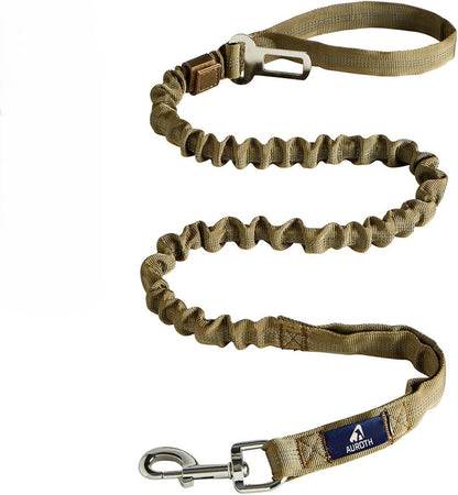 Heavy-Duty Bungee Dog Leash for Medium to Large Breeds, Shock Absorbing No-Pull Design with Car Seat Belt Attachment, Dual Padded Handles, Available in 4.5FT and 6FT Lengths for Training