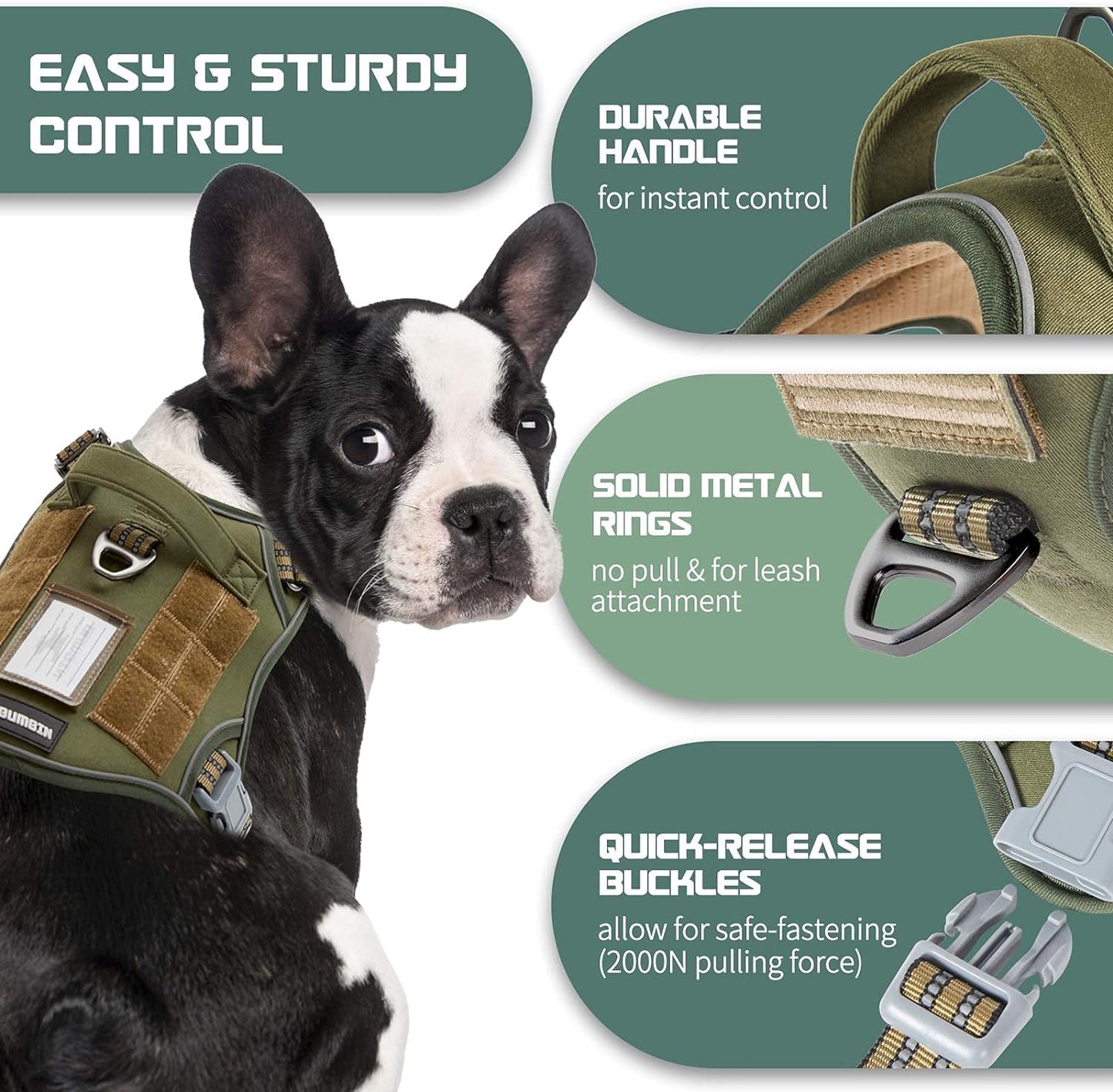 Professional Tactical Dog Harness for Medium Breeds - No-Pull Design, Reflective Training Vest with Adjustable Fit and Handle, Green M