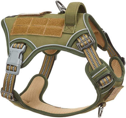 Professional Tactical Dog Harness for Medium Breeds - No-Pull Design, Reflective Training Vest with Adjustable Fit and Handle, Green M