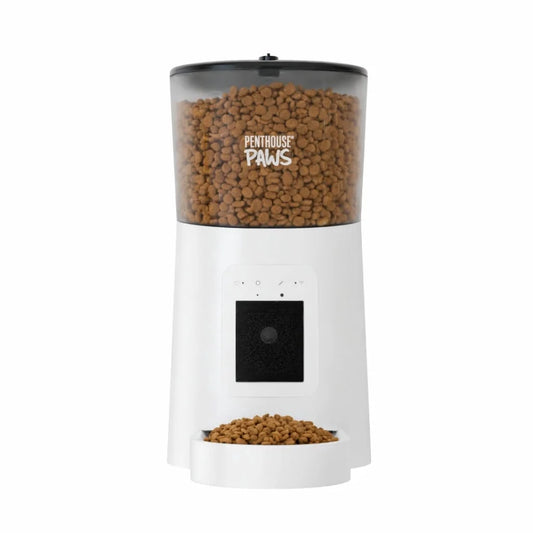 Penthouse Paws Smart HD Automatic Pet Feeder with 6L Capacity, 1080P Camera, Two-Way Audio, Scheduled Feeding, Backup Power, Easy-Clean Design, and Anti-Jam Technology for Cats and Dogs - White