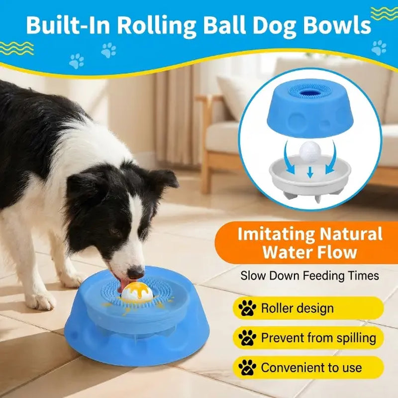 3-in-1 Interactive Suction Slow Feeder Dog Lick Bowl with Integrated Treat Ball and Cleaning Brush, No-Spill Anti-Slip Mat for Yogurt, Peanut Butter, and Liquid Treats